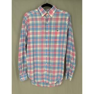 Vineyard Vines Shirt Mens Small Blue Plaid Tucker Pastel Slim Fit Button Down